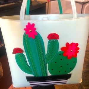 KATE SPADE LARGE CACTUS LEATHER TOTE BAG
